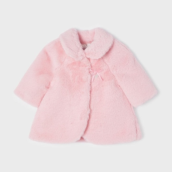 Mayoral Pink Fur Coat Baby Girl Sz 12M
